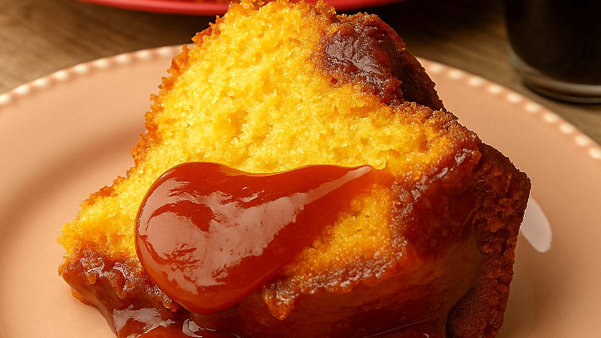 Bolo de Flocão com Calda de Goiabada