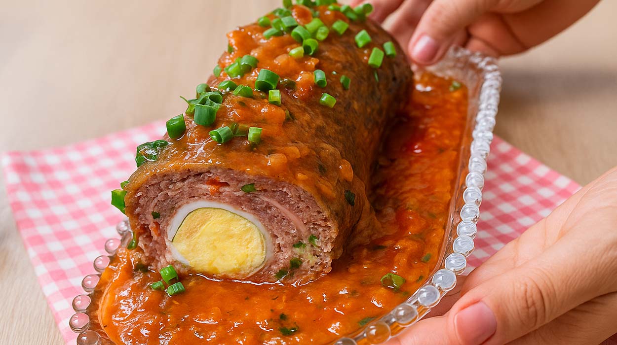 Rocambole de Carne Moída com Presunto