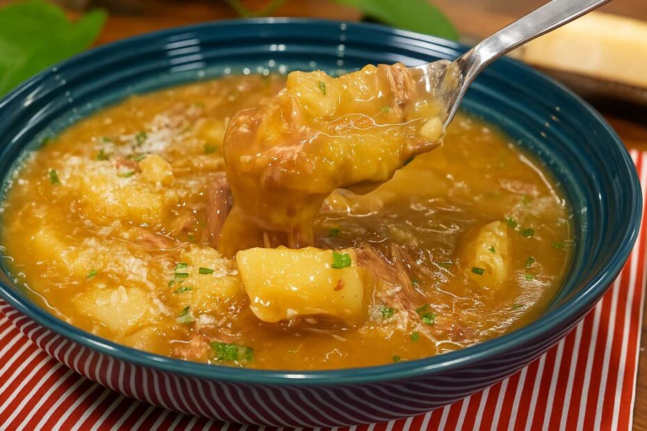 Sopa de Mandioca com Carne Desfiada